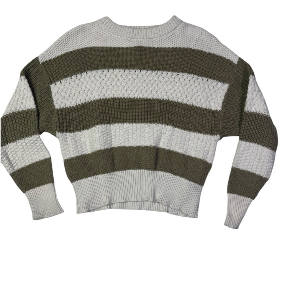 A New Day Olive and Cream Striped Women's Sweater
